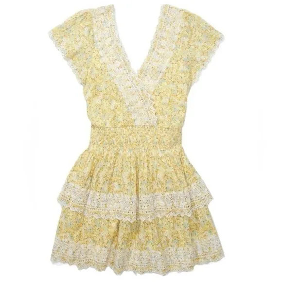 American Eagle Yellow Ruffle Dress Kentucky Derby Garden Party Floral M - Image 5