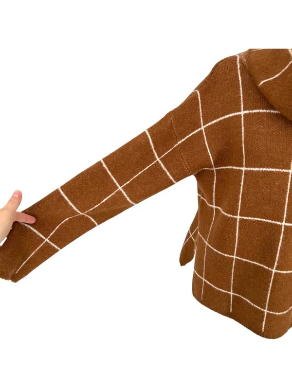 Lumière Windowpane Cowl Neck Sweater Brown Size Medium - Image 4