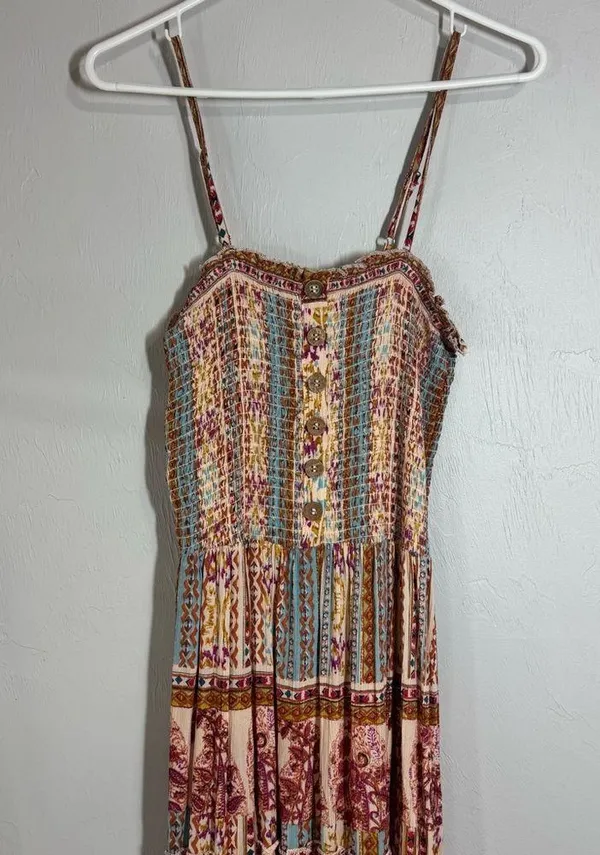 NWT Angie Pink and Brown Ruffled Tiered Maxi Sundress - Image 3