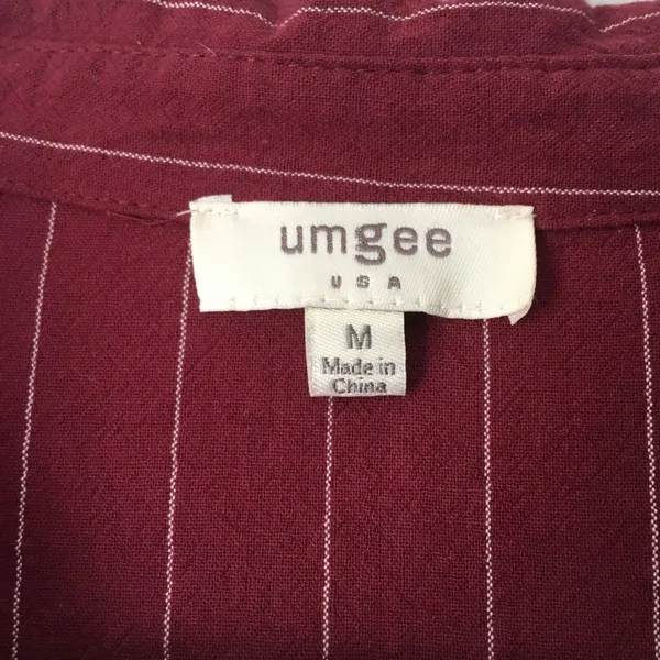 Umgee • Red Striped Long Sleeve Shirt Dress with Pockets Fringe Hem Medium - Image 10