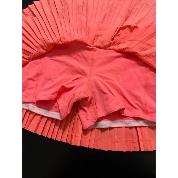 Lululemon Pleated Tennis Skort Coral Neon Orange Athletic Skirt Zipper Pocket‎ - Image 5