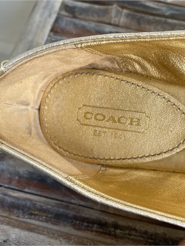 Coach Plaze ballet flats gold metallic crackle texture classic fall work office - Image 7