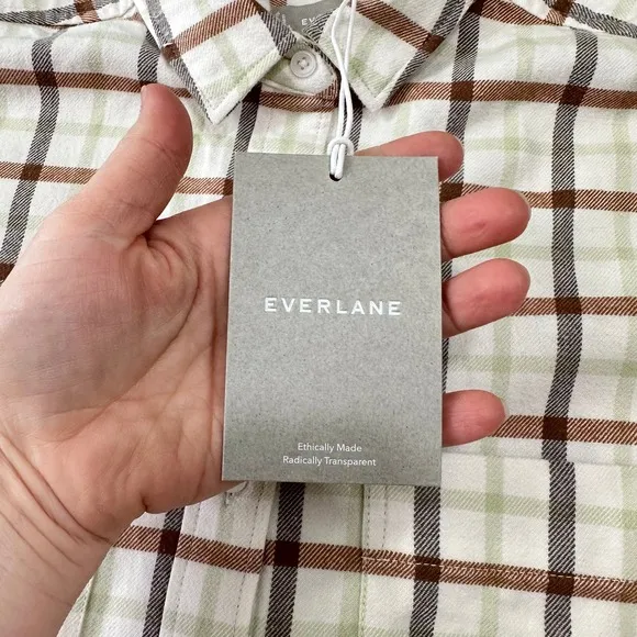 Everlane Oversized‎ Flannel Boxy Shirt Brown Green Plaid Button Down Top Small - Image 4