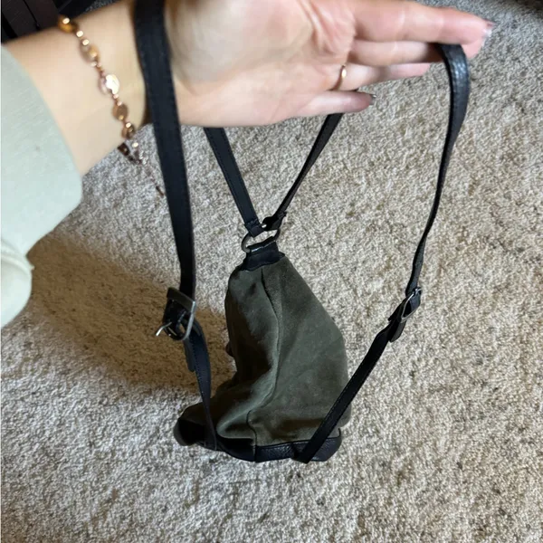 Free People‎ Serena Suede Slouchy Backpack One Size Forest Green - Image 3