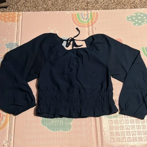 Madewell Matte Twill‎ Tie-Back Cutout Crop Top Puff Raglan Sleeve - Image 2