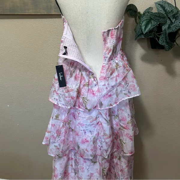 Lulus Pristine Cutie Light Pink Floral Organza Bustier Midi Dress - Image 11