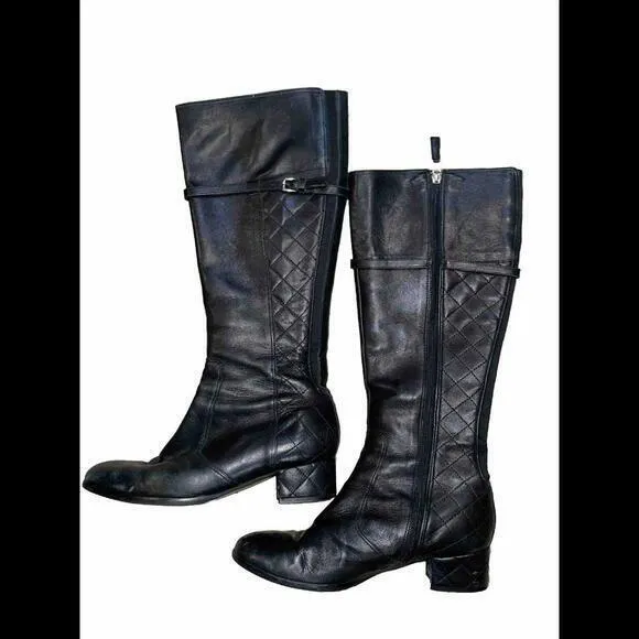 L.K.‎ BENNETT Black Leather Skinny Buckle Knee high Tall Quilted Riding Boots 38 - Image 2