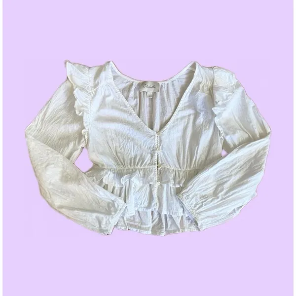 Boho Cottagecore White Long Sleeve Button Up Crop Top Blouse 🔥 - Image 2