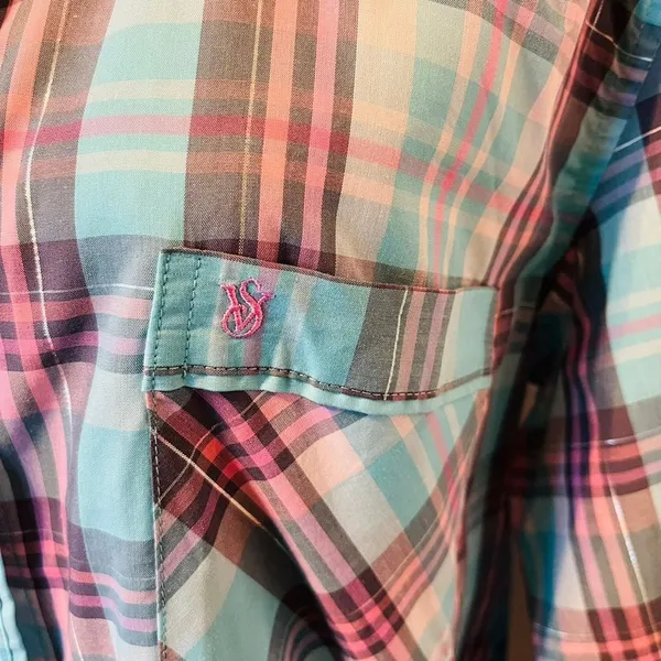 Victoria’s Secret Blue Pink Plaid Sleepshirt Long Sleeve‎ Button Front Medium - Image 5