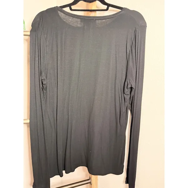 White House Black Market Womens XL Black Long Sleeve Crew Neck Top Solid Basic - Image 4