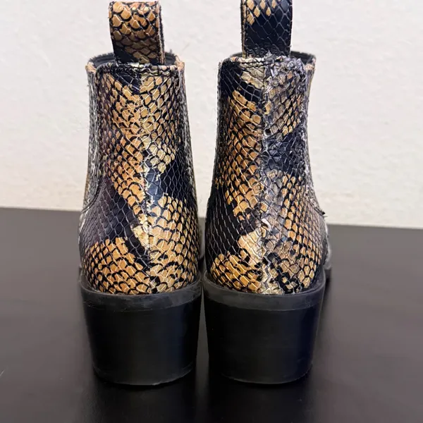 Western Snakeskin Chelsea‎ Boots Pointed Toe Block Heel Animal Print Womens 6 - Image 8
