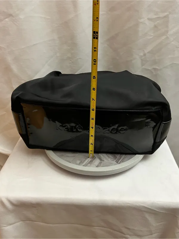 Kate Spade Black Nylon Handbag Patent Trim Polka Dot Lining Tote - Image 6