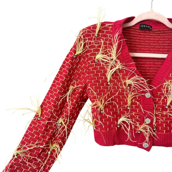 IORANE Feathered‎ Cropped Cardigan Pink Small - Image 3