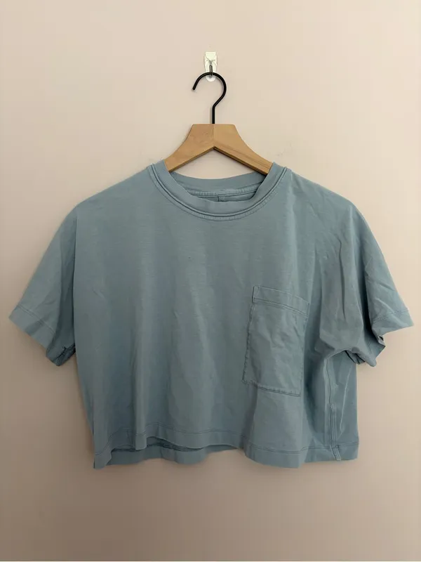 Lululemon Check the Box Short Sleeve Cropped Pocket Shirt Dusty Blue - Image 2