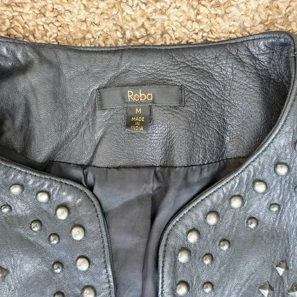 Reba Leather Studded Jacket M Black Y2K Western Rockstar Moto Indie Sleaze - Image 10