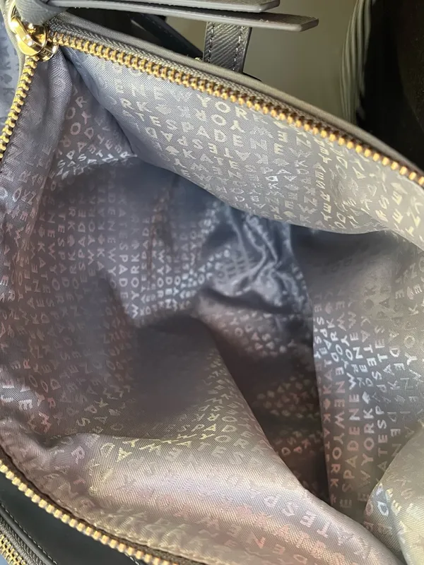 Kate Spade Gray Nylon Tote Bag Gold Hardware Double Handle Shoulder Bag EUC - Image 6