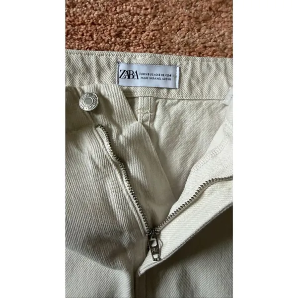 ZARA High Waisted Denim Midi Skirt Cream Slit Size XS - Image 2