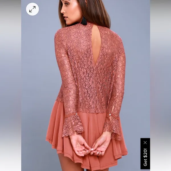 Free People Tell Tale Cutout Lace Tunic Dress NEW in Rosey Coral W1196 Sz XS - Image 3