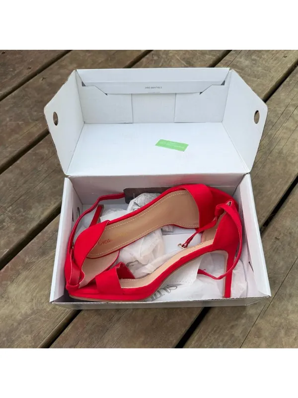 Dream Pairs Red Suede Open-Toe Strap Heels Size 8.5 US New In Box - Image 7