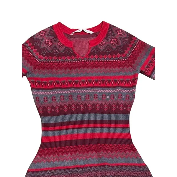 Athleta Womens Red‎ Fair Isle Sweater Dress Long Sleeve Cotton Blend Cabin Small - Image 13