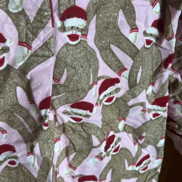 Nick & Nora Sock Monkey Flannel Nightshirt Medium Pink Christmas Pajama Rare - Image 3
