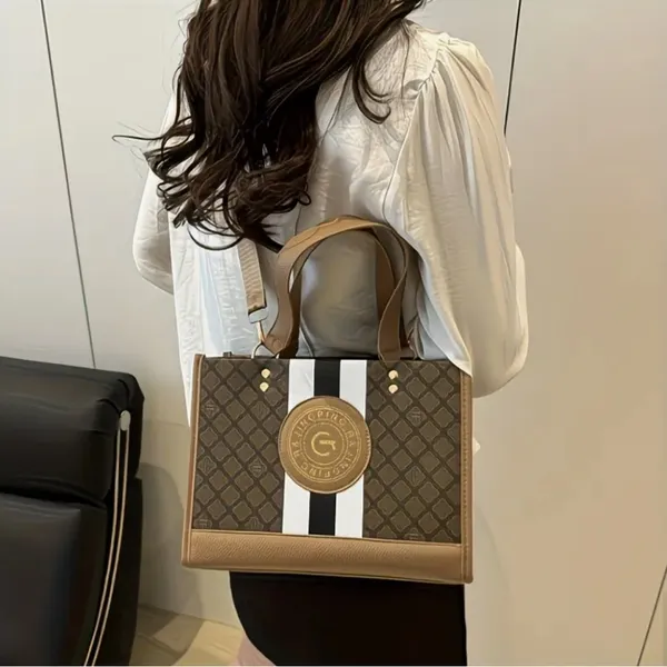 Monogram Stripe Tote Bag G Logo Medallion Top Handle Crossbody Shoulder Bag NIP - Image 11
