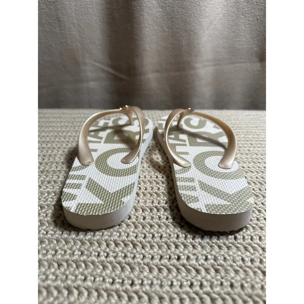 Michael Kors Women 7M Champagne Gold MK Logo Designer Flip Flop Sandals Summer - Image 3