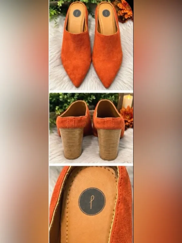 Philosophy Women's Burnt Orange Suede Pointed-Toe Mule Heels size 10 - Image 3