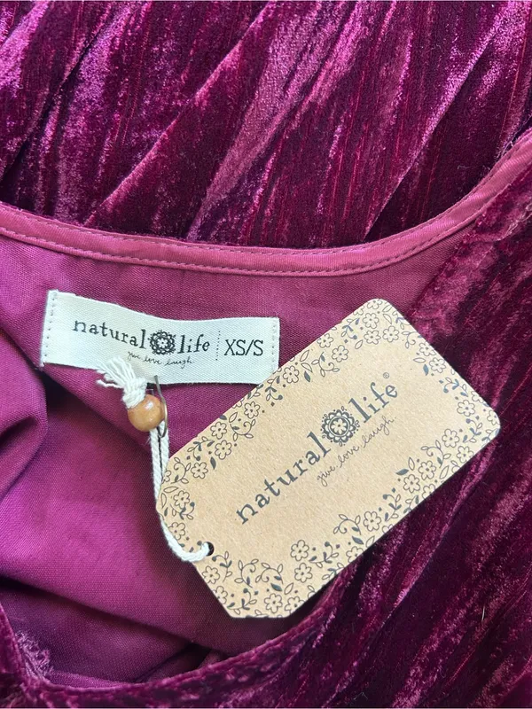 NWT‎ Natural Life Burgundy Crushed Velvet Short Sleeve Babydoll Mini Dress XS/S - Image 5