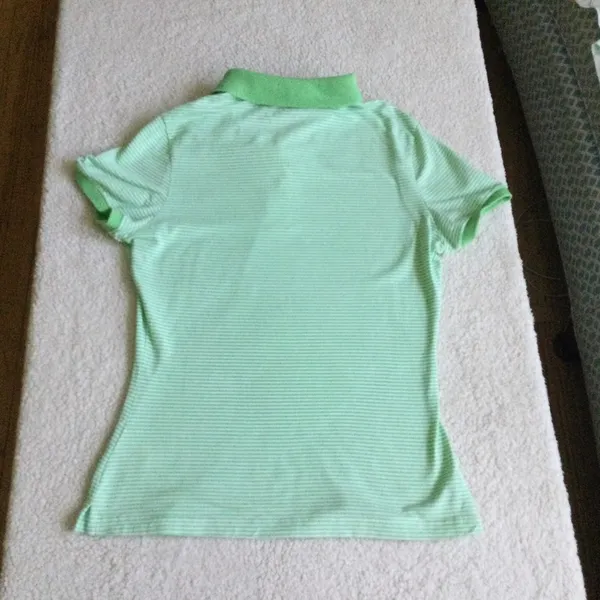 Y2K Polo Shirt Stretch Green Striped - Sz Medium - Image 5