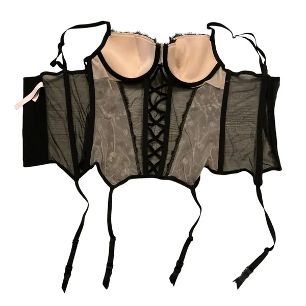 Victoria’s Secret black lacy lace corset size m garter with straps - Image 3