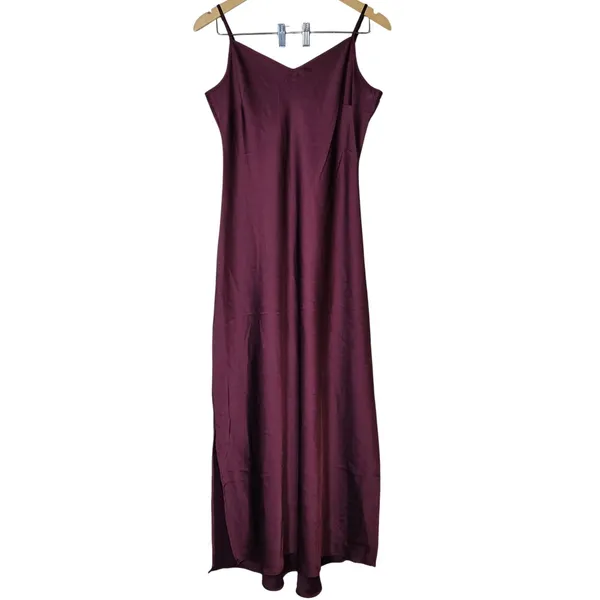 MSK Zinfandel Burgundy Satin Slip Maxi Dress Small 93347190AM Adjustable Straps - Image 3