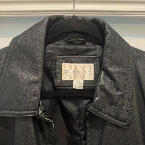 Worthington Leather Jacket Womens Medium Black Zip Up Collared Moto‎ Bikercore - Image 4