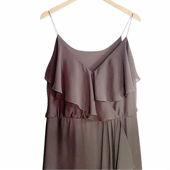 Nouvelle Amsale Drew Gray Chiffon Ruffle Wrap Spaghetti Strap Slip Dress Size XL - Image 8