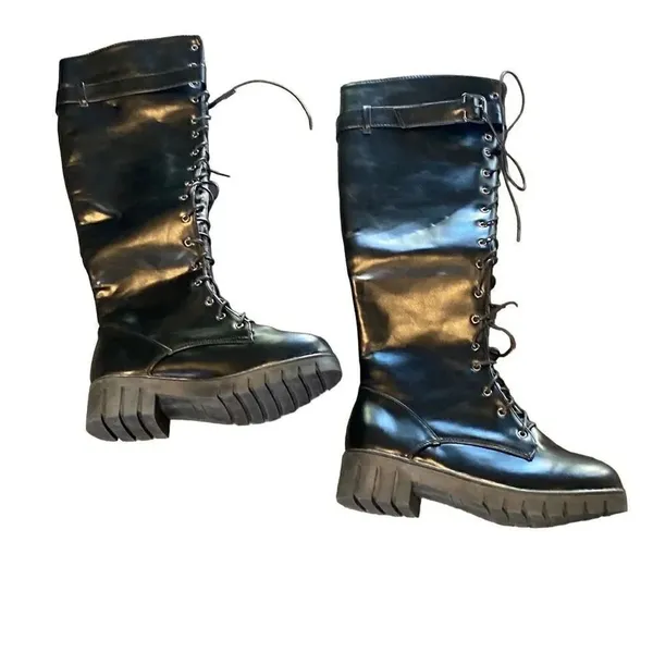 Women’s Lace Up Knee High Combat Boot NEW Size 38 (US7) - Image 2