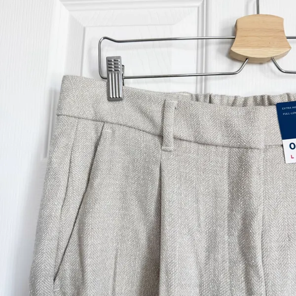 Old Navy Taylor Extra High Rise Beige Herringbone Wide Leg Full Length Trousers - Image 9