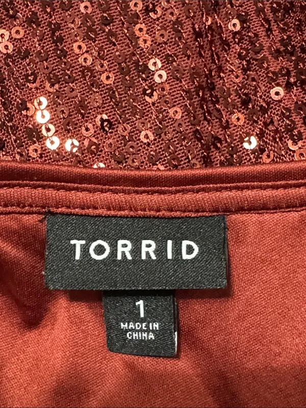 Torrid Burgundy Sequin Short Sleeve Going out Top Ruched Sleeves Keyhole Back 1X - Image 9