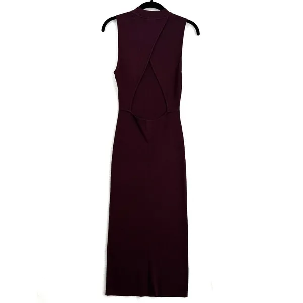 Bar III Ribbed Knit Dress Womens Large Burgundy Open Back Bodycon Midi Maxi Fall - Image 2