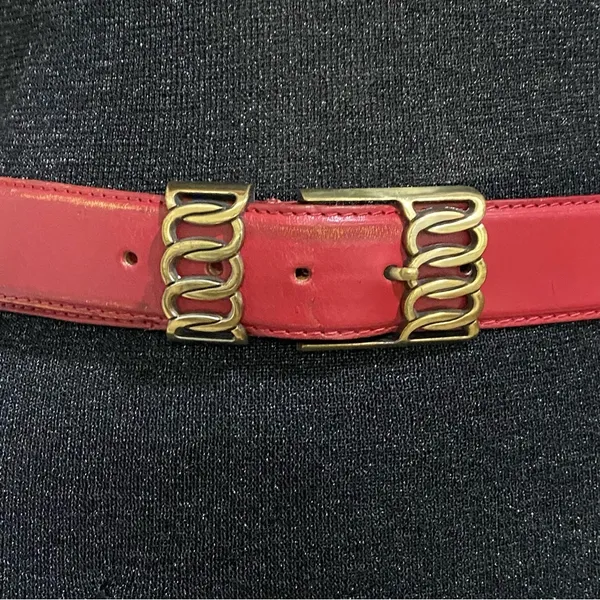 Vintage MILOR 11612 Burgundy Genuine Leather Brass-tone Buckle Women’s Belt M - Image 6