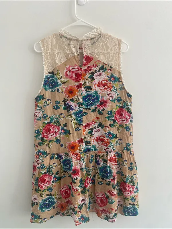 Umgee Dress Size L Tan Rose Floral Fairy Lace Sleeveless Cottage Mumu - Image 11