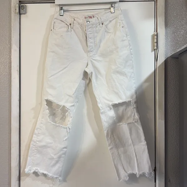 Free People | We The Free Maggie Mid Rise Distressed Straight Jeans White 28 - Image 10