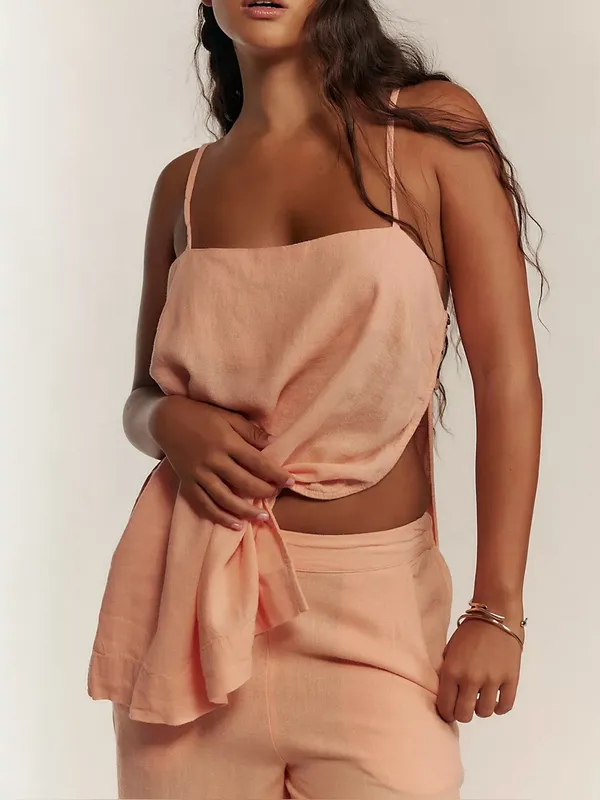 NWT Free People Free-Est Sightseer Linen Set - Honeyed Apricot Peach - XS - Image 5
