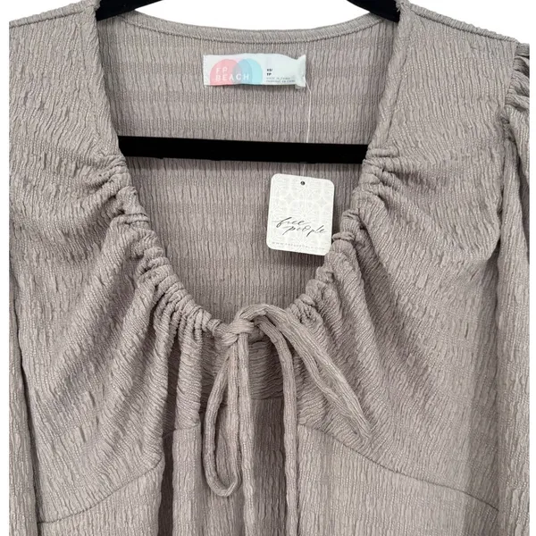 NWT Free People FP Beach Anderson‎ Mini Dress City Fog Taupe Long Sleeve Size XS - Image 6