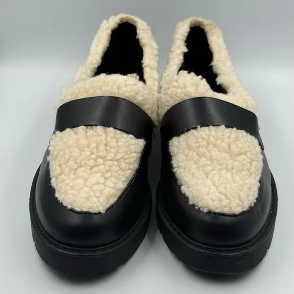 JustFab JF Leli Sherpa Lug Sole Loafers Black and Cream Chunky Platform Size 8 - Image 5