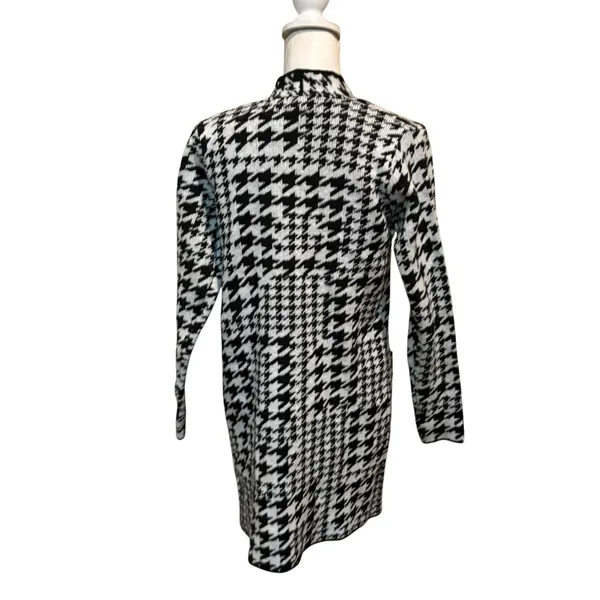 Nine West Women's XS Houndstooth Open Front Long Cardigan Black‎ White - Image 2