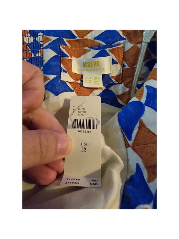 Anthropologie Ophelia Sleeveless Linen Mini Dress Size 12 Blue Orange Homecoming - Image 11