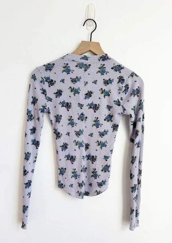 Free People One of the Girls Floral Henley XS Purple Blue - Image 4