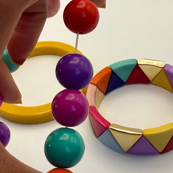 Colorful Stackable Beaded & Triangle‎ Bangle Bracelet Set Funky Women's Jewelry Yellow - Image 6