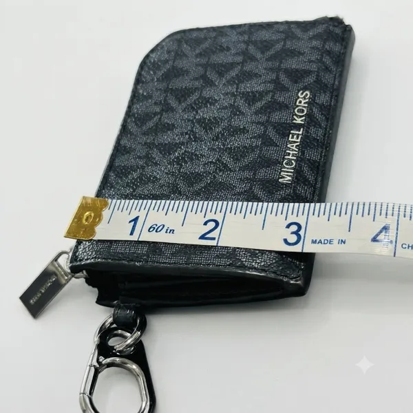 Michael Kors Black MK Signature Zip Card Holder Keychain Wallet - Image 6