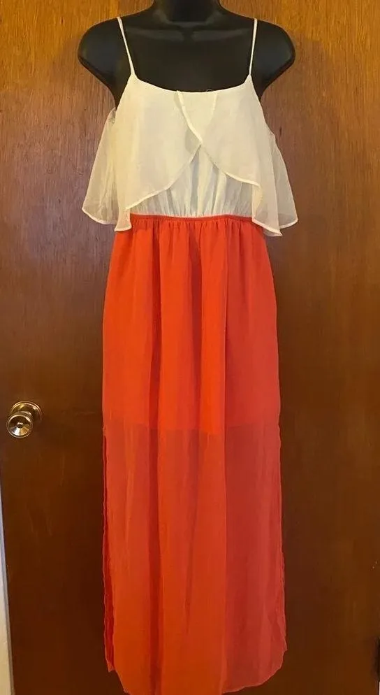 Freebird Coral and Cream Sheer Long Straped Dress - Image 4